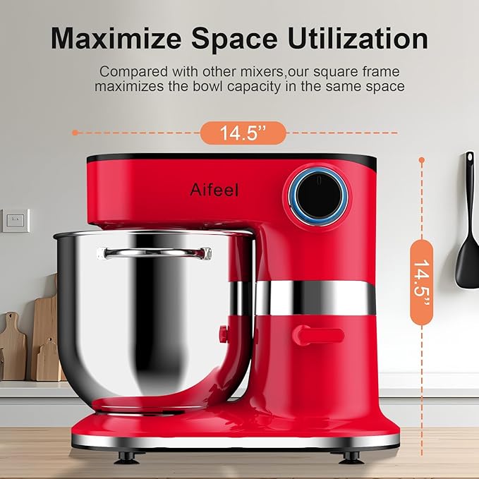 Aifeel 10.5 QT Stand Mixer,900W Electric Food Dough Mixer,Large Capacity Tilt-Head Kitchen Electric Mixer with Dough Hook,Beater,Whisk & Splash Guard,Dishwasher-Safe Attachments for Baking(Red)