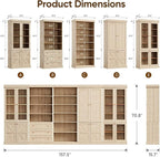 70.8" Tall Farmhouse Bookshelf, Modular Bookcase with Glass Doors, 6-Tier Adjustable Shelves, Large Storage Cabinet for Kitchen, Living Room, Brown, Set of 2