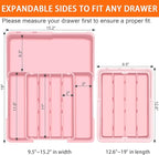 Silverware Organizer Expandable Silverware Drawer Organizer Adjustable Drawer Organizer, Flatware Cutlery Tray for Spoons Forks Knives Kitchen Organizers Storage,Pink