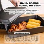 Kuha 2-in-1 Square Cast Iron Dutch Oven, 6 QT – Skillet Lid & Casserole Dish, Pre-Seasoned 13×9 Baking/Roasting Pan, Oven-Grill-Campfire Safe, Comes with Chainmail Scrubber