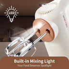 300W Compact Lightweight Electric Hand Mixer, with Powerful Quiet DC Motor for Baking, Cake, Brownies, Cookie Dough, Ideal for Home Kitchen (White)