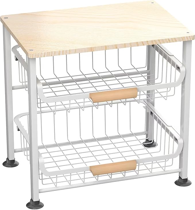 3-Layer Kitchen Fruit Storage Basket Snack Rack, countertop Storage Rack, Stackable Storage Rack with Desktop, Pull-Out Hollow Metal Storage Basket with Handle, Kitchen Organizers & Storage