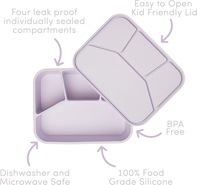 Ullabelle Leak Proof Bento Box Food-Grade Silicone Bento, BPA, Phthalate, Lead, & PVC Free - Bento Lunch Box for Daycare, Kids, & Adults - Leak Resistant Sets With Lids Snack Box Container (Beige 4)