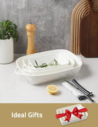 Sweejar Casserole Dishes for Oven, Baking Dish Set of 3,Ceramic Bakeware Set, Rectangular Baking Pan for Cooking,Kitchen,Banquet,12.2x9.2x2.5 Inches (White)