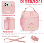 Initial Insulated Lunch Bag for Girls Kids, Back to School Gift, Reusable Leak-proof Lunch Box with Adjustable Strap for School Daycare Travel Picnic (Pink,A)