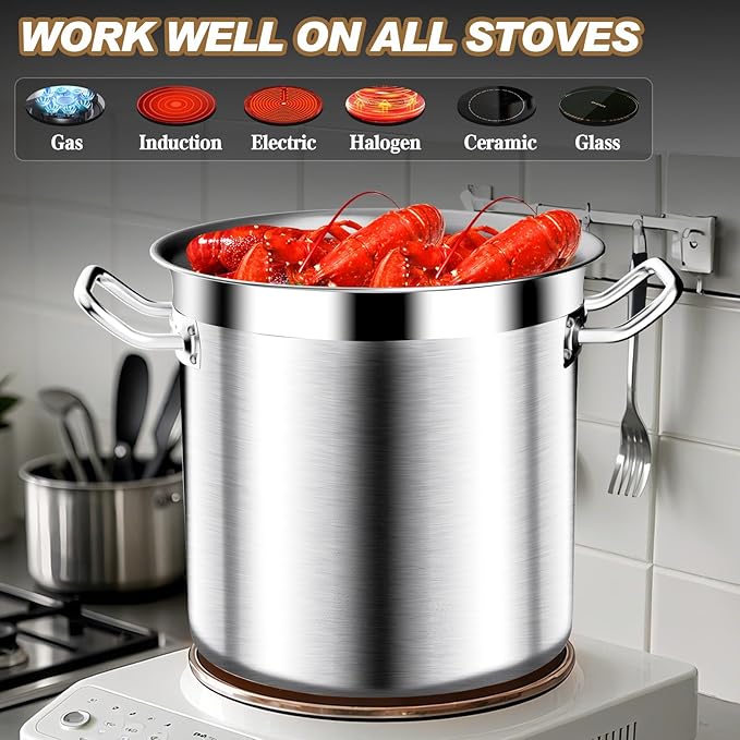 Large Stock Pot - 75QT Stainless Steel Stockpot with Lid, Heavy Duty Tri-Ply Bottom Commercial Grade Soup Pot for Cooking Soup, Stew, Canning, Oven, Gas, Ceramic, Dishwasher Safe