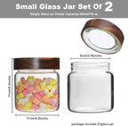 Glass Coffee Jars Spice Jar Round Storage Canister with Wooden Lid Clear Glass Food Jar for Pantry Sugar Tea Coffee Bean Spice Nuts Cookies Bath Salts (500ml/16oz-2pack)