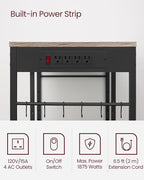 VASAGLE Baker's Rack, Coffee Bar Stand with Charging Station, Storage Shelves, Pull-Out Wire Basket, Table for Microwave, Kitchen, Greige UKKS036K02, 15.7 x 35.4 x 35.6 Inches