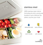 LunchBots Medium Duo Snack Container - Divided Stainless Steel Food Container - Two Sections for Half Sandwich and a Side - Eco-Friendly - Dishwasher Safe - Stainless Lid - Pink Dots