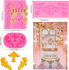 Rainmae 5 Pcs Baroque Style Curlicues Scroll Lace Fondant Silicone Mold, Relief Flower Lace Mould Filigree Mold 3D Sculpted Decoration, Cupcake Topper, Jewelry, Polymer Clay, Crafting Projects