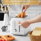 BUYDEEM DT620 2-Slice Toaster, Extra Wide Slots, Retro Stainless Steel with High Lift Lever, Bagel and Muffin Function, Removal Crumb Tray, 7-Shade Settings,Arctic White