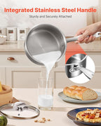 VEVOR 1.5 QT Saucepan with Steamer, Stainless Steel Saucepan with Glass Lid, Multipurpose Nonstick Stainless Steel Sauce Pot with Ergonomic Handle, Friendly for Oven, Dishwasher, Induction Cooker