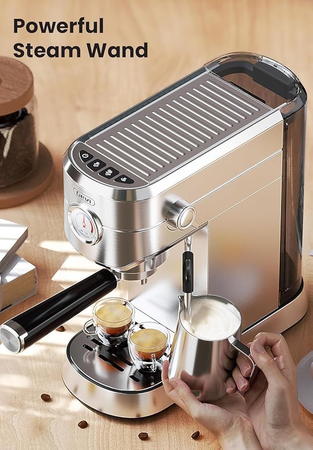 Gevi Commercial Espresso and Coffee Makers, Professional 20 Bar Espresso Maker with Milk Frother, Stainless Steel Expresso Coffee Machines for Home, Compact Cappuccino Machine, Great Gift