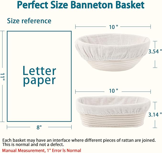 Aliggbent 28Pcs Sourdough Bread Baking Supplies, 10'' Round & 10'' Oval Banneton Bread Proofing Baskets with Liners, Starter Bread Making Tools Kit Proofing Bowls for Sourdough Rising and Baking