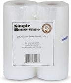 Simple Houseware Vacuum Sealer Bags 8'' x 50' Sous Vide Roll, 2-Pack