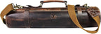 Leather Knife Roll Storage Bag, Elastic and Expandable 10 Pockets, Adjustable/Detachable Shoulder Strap, Travel-Friendly Chef Knife Case (Dark Brown, Leather)