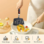 Silicone Spatula Turner Set of 2, Heat Resistant Pancake Spatulas for Nonstick Cookware Pan, Wide Slotted Cooking Spatula for Omelette Egg Fish, Thin Flexible for Kitchen Use, Dishwasher Safe, Black