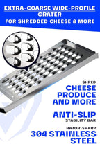 Dalstrong Professional Wide Cheese Grater - Extra Coarse - #304 Stainless Steel Blade - G10 Handle Kitchen Shredder - w/Blade Guard - Fruits & Vegetables, Hard Cheese, Chocolate - NSF Certified