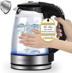 1500W Electric Kettle with Temperature Control - 6-Temp Presets for Tea/Coffee, Double Wall Cool-Touch, 4H Keep Warm, 1.7L Borosilicate Glass & BPA-Free, Fast Boil for Home/Office