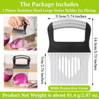 Suuker Onion Holder for Slicing, Large Onion Cutter Vegetable Chopper, Stainless Steel Tomato Slicer for Potato Lemon, Kitchen Food Slicer Guide for Neat Slicing, Meat Tenderizer Tool