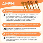 Non-Toxic Wooden Utensils for Cooking - Natural Acacia & Glue-Free,15.4" Large Spatula Set, Long Handle for Scald-Resistant, Wood Kitchen Spoons/Chopsticks/Holder, for Non Stick Frying Pans by ALYFINI