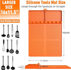 Silicone Grill Mat Compatible with Blackstone, Silicone Griddle Tools Mat with Drip Pad, Spatula Mat for Outdoor Grill Kitchen Counter (Orange)