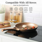 Innwewell Non Stick Frying Pan - Granite Stone Non Stick Skillet Frying Pans, Safe&No Toxic Egg Omelette Frying Pan, Small Nonstick Cookware Cooking Pan, Induction Compatible, PFOA Free(8inch, Gold)
