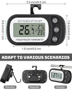 Frienda 12 Pack Black Digital Fridge Thermometer Waterproof Refrigerator and Freezer Room Max/min Record Function LCD Screen Refrigerator Thermometer with Hook and Magnetic Back for Home