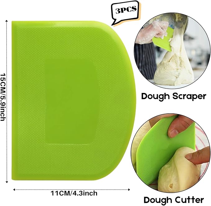 SURDOCA Dough Scraper Bench Scraper - 3P 5.9x4.3" Plastic Flexible Bowl Scraper, Sharp Edge & Angles Cake Scraper. Non-Slip Bakeware Decorating Tools Sculpting & Modeling Tools - Green+Pink+Yellow