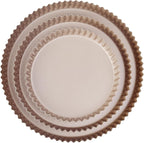 Tart Pan Set, 3 Nonstick Round Quiche Pan, 12 Inch, 10 Inch, 8 Inch Fruit Tart Pan, Flueted Pie Pan Solid Bottom (Champagne Gold)
