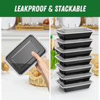 50 Pack (100-Piece) 32 oz Meal Prep Containers Reusable with Lids, Sturdy Leakproof & Food Safe, Microwave, Freezer, Dishwasher Safe Prep Containers, To Go Take Out Plastic Food Storage