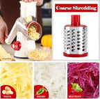 Ourokhome Rotary Cheese Grater Hand Crank, Kitchen Shredder Speed Mandolin Slicer Nuts Grinder with Handle and Drum Blades for Cheese, Vegetable, Chocolate, Potato, Carrot, 3 Blades, White Red