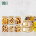 Urban Green Glass Jars with Bamboo Lids, Square Glass Jar with airtight lids, 6 pack of 28oz, Food Storage Containers with bamboo lids, Panty Jars