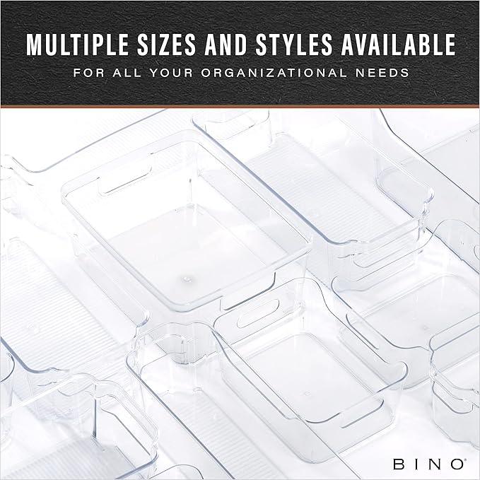 BINO | Plastic Storage Bins, Large - 2 Pack, Clear | THE SOHO COLLECTION | Pantry Organizers and Storage Containers | Fridge Organizer Bins | Kitchen Cabinet Organizer | Medicine Cabinet Bin