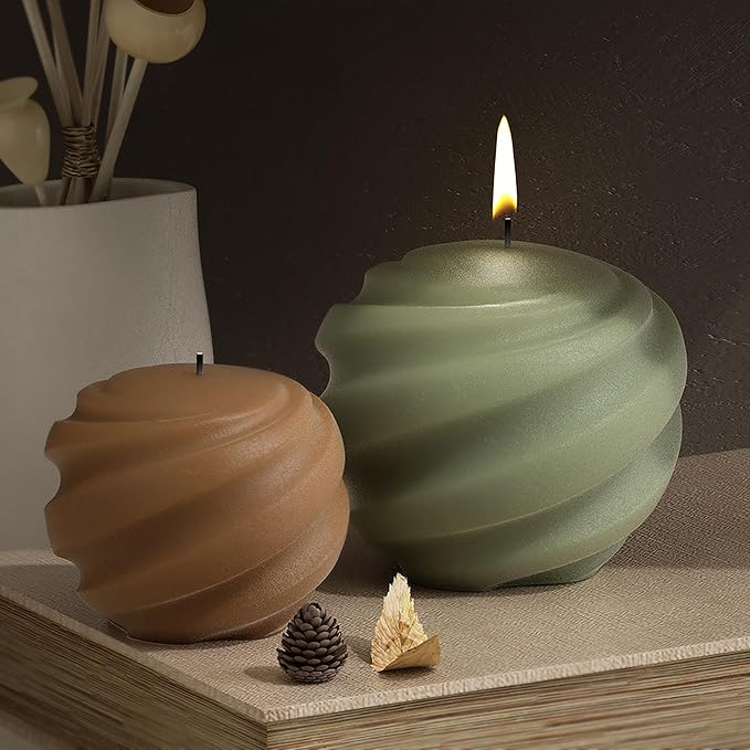 2 Pack Wave Candle Spiral Ball Resin Casting Mold Making Molds Silicone Mold for Candle Home Decorate Candle Making 3D Animal Mold