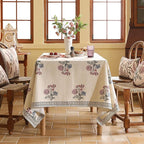 ISAENNE Designer Linen Light Beige Small Rectangle Tablecloth,French Colorful Floral Table Cloth,Stain Resistant Decor Tablecloths for Dining Thanksgiving Christmas Kitchen,55"*71"-Helena E