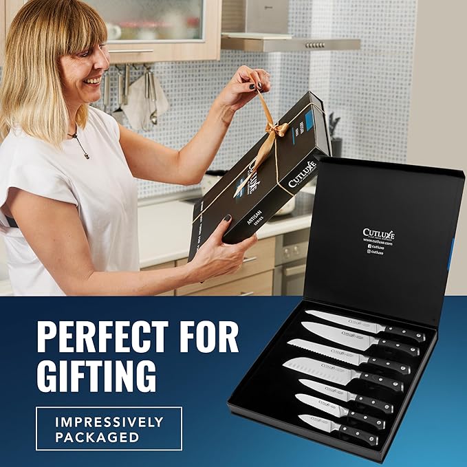Cutluxe Chef Knife Set, 7 PCS Professional Chef's Knife Set – Razor Sharp German Steel, Full Tang, Ergonomic Handles – Artisan Series