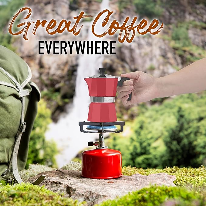 Zulay Moka Pot Espresso Stovetop Coffee Maker - Leak-Proof, Stainless Steel, Easy to Clean, Heat Resistant Handle & Knob - for Authentic Cuban & Italian Style Espresso - Makes 6 Espresso Cups - Red