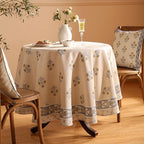 patdrea Designer Vintage Small Beige Tablecloth for Round Table,Linen Yellow Floral Pattern Tablecloths,Cover Cloth Decor for Kitchen Dining Christmas,Thanksgiving,Diameter 55"-Istana a
