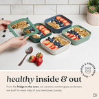 Ceramic Coated Glass Food Storage Containers | No PTFE, PFOA, PFAS, and BPA | Reusable Non Toxic Meal Prep Containers with Glass Lids | Easy To Store | 10 Piece Set [Pine]