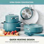 GreenPan Nova 10-Piece Cookware Pots & Pans Set, Oprah’s Favorite Things 2024, PFAS-Free Ceramic Nonstick, Fry, Sauté, Stockpot, Utensils, Lids, Induction Suitable, Dishwasher & Oven Safe, Deep Teal
