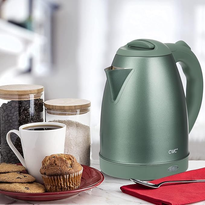 COOK WITH COLOR Electric Kettle - Rapid Boil, Sleek Design, and Safety Features - Great for Quick and Easy, Stainless Steel Sage, 1.7 Liters