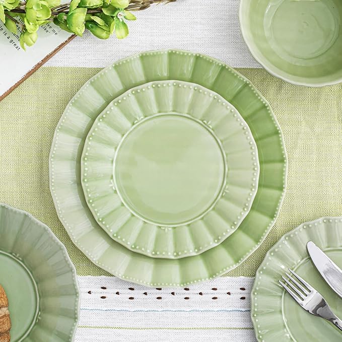 Ceramic Soup Serving Bowls for Kitchen, 6.4 Inch, Set of 4, Cereal Bowl Porcelain, Oven & Microwave Safe, Green