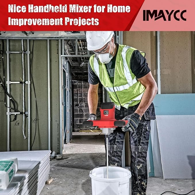 IMAYCC Cement Mixer, 2100W Electric Concrete Mixer with 6 Speed, 110V Handheld Mud Mixer for Motar,Paint, Grout, Plaster, Thinset,Fodder Stirring Tool