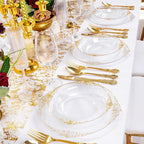 100PCS Clear Gold Plastic Bowls - 12 oz Clear Disposable Salad Bowls - Heavy Duty Disposable Soup Bowl - Fancy Plastic Ice Cream Bowl for Weddings, Thanksgiving Parties, Dinners, Picnics,