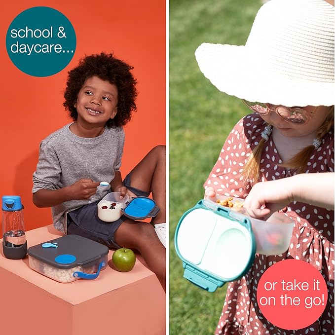 b.box Snack Box Reusable Snack Containers with Lids 2 compartments, Bento Box for kids and toddlers, Leakproof Lunch Box, BPA free and Dishwasher Safe Snack Container (Lemon Sherbet, 1 3/4 Cup)