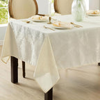 Newbridge Barcelona Luxury Damask Fabric Tablecloth, 60” Wide x 102” Rectangle, Antique White, 100% Polyester, No Iron, Soil Resistant Dining Room, Party and Banquet Table Cover
