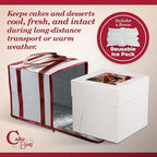 Cakebon Cake Box and Boards, 8-Inch Round White Wrapped Edges 1/2- Inch Thick Drums with Insulated Bag and Ice Pack – Cake Transport Set, Cooler for Cake Delivery and Transport (1pc Each, 4pcs Total)