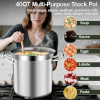 Large Soup Pot with Lid - 40 QT Stainless Steel Stockpots, Cooking Pots, Stock Pot with Lid, Big Pots for Cooking, Heavy Duty, Induction & Oven Safe, Stainless Steel Soup Pots
