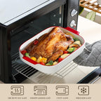 MALACASA Casserole Dishes for Oven, Ceramic Baking Dishes Set of 3, Rectangular Lasagna Pan Deep Baking Pans, Bakeware Sets with Handles Gift Set, White with Red Trim (13.8''/11.7''/9.4''), Series BAKE